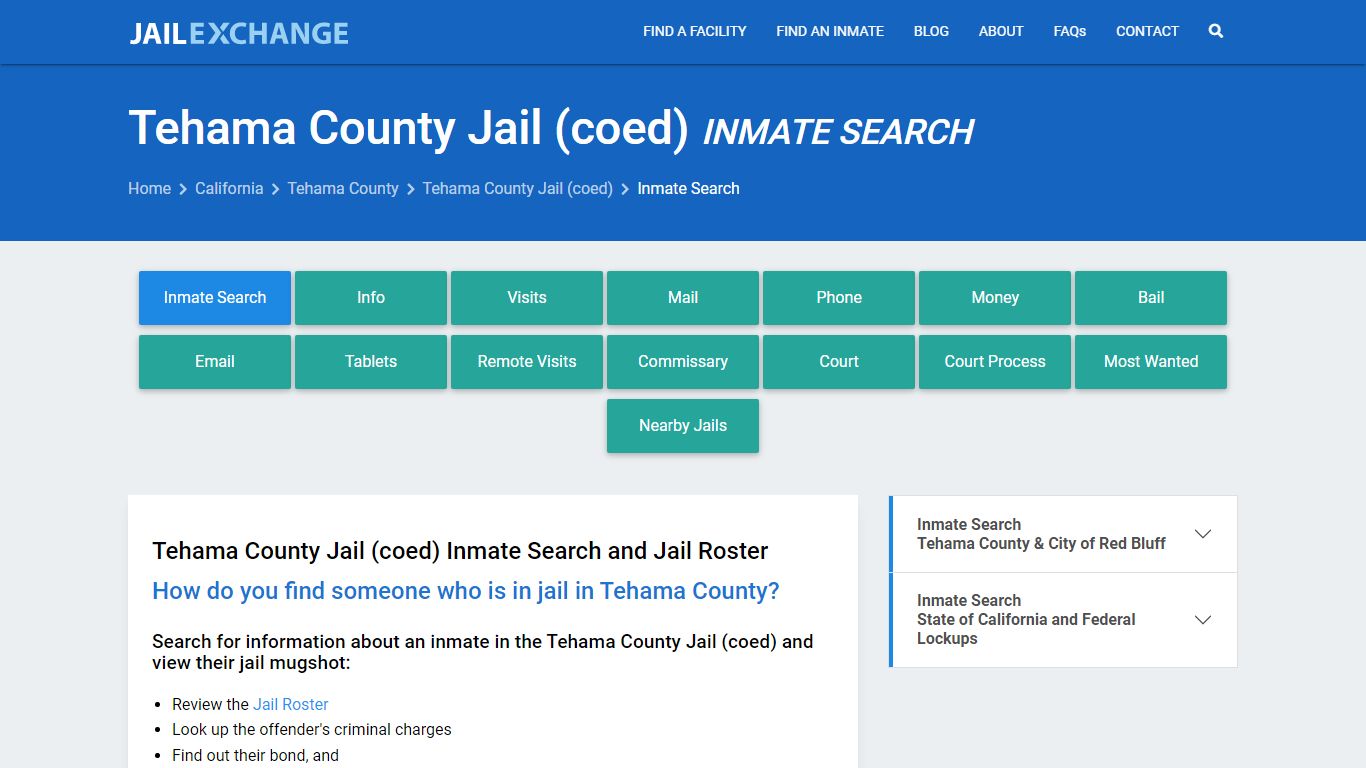 Inmate Search: Roster & Mugshots - Tehama County Jail (coed), CA